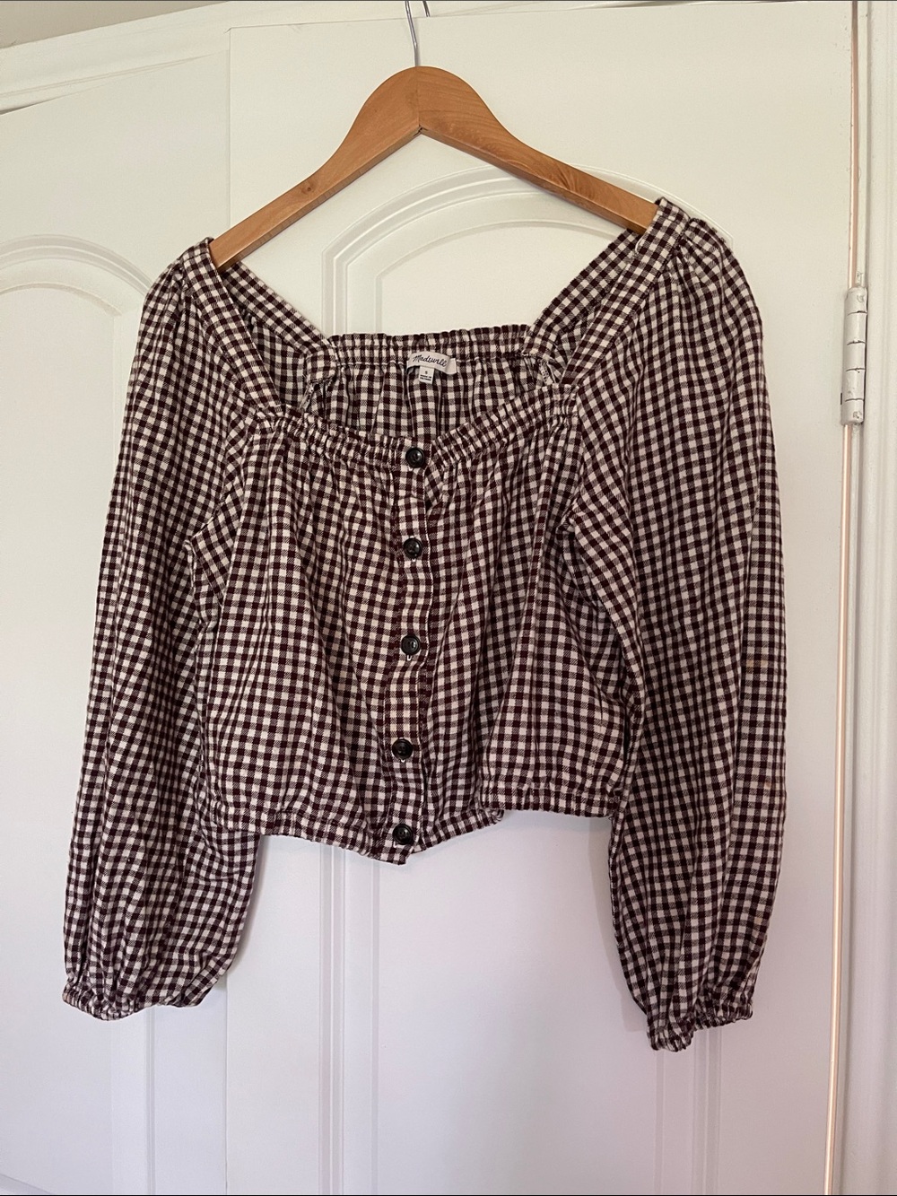 Madewell Brown and White Gingham Button-Front Blouse